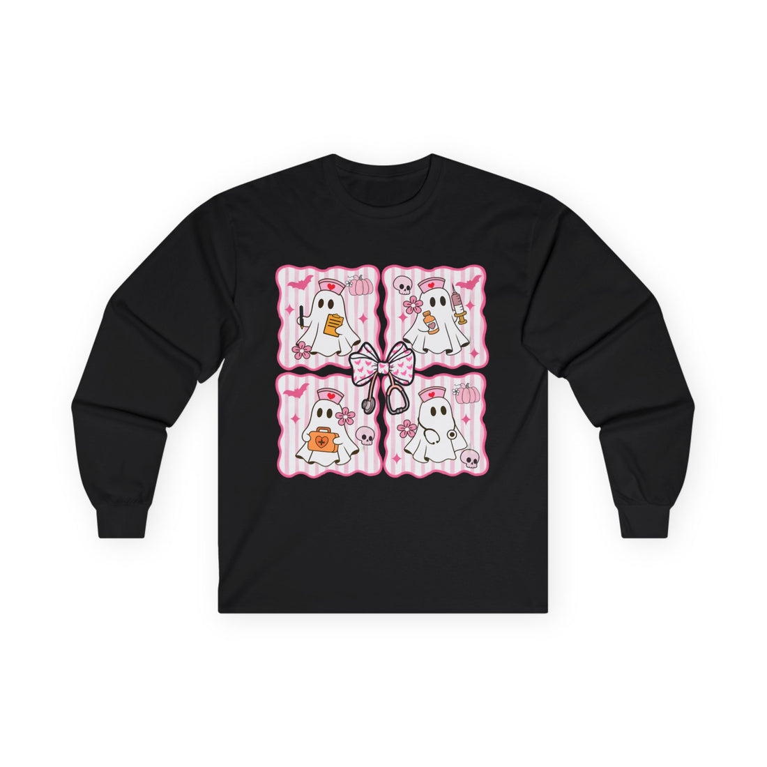 Pink Nurse Ghosts Quilt-Grid Long Sleeve Tee