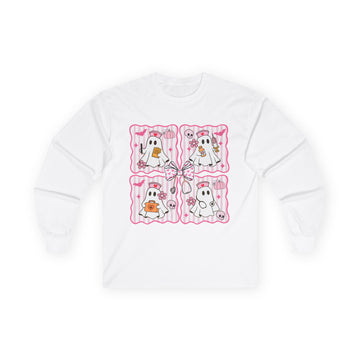 Pink Nurse Ghosts Quilt-Grid Long Sleeve Tee